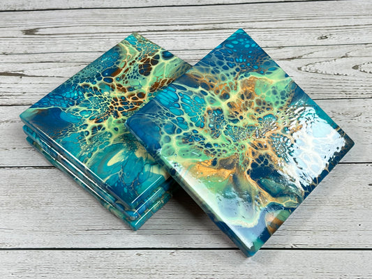 Acrylic Pour Coasters | Set of 4